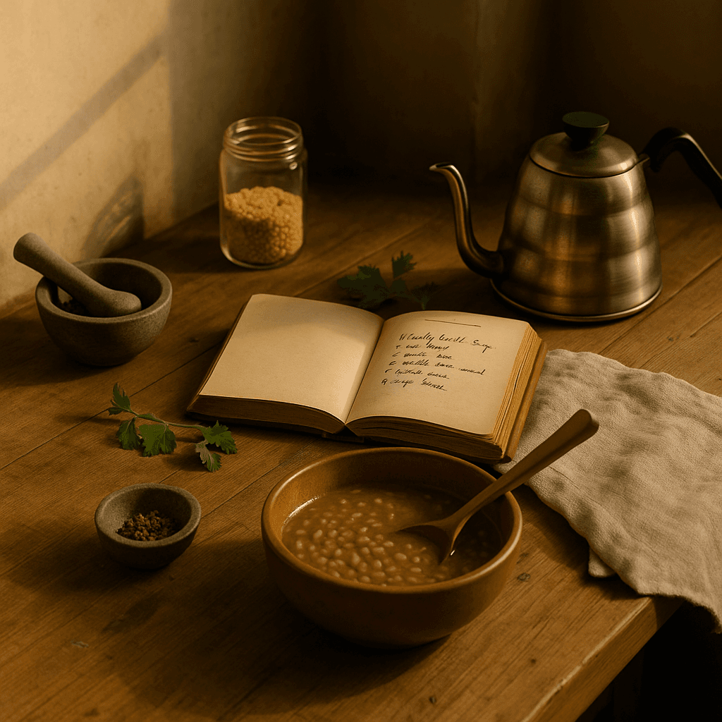 Sunlit table with nourishing food